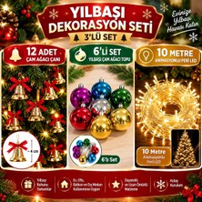 Home Dekor Hediye 3'lü Yılbaşı Ağacı Süsleme Seti 12'li Çam Ağacı Çanı 6'lı Yılbaşı Topu 10 Metre Animasyonlu Peri LED