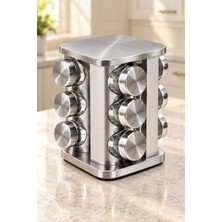 Casa Inox 12 Li Döner Metal ve Cam Stantlı Baharatlık
