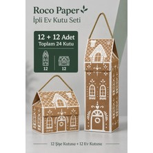 Roco Paper Co. Yılbaşı Ev Temalı Ipli Hediye Kutusu ve Şişelik Seti - 24LÜ (12+12), Yeniyıl Kurabiye Ev Temalı Set