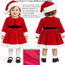 Pandoli Fitilli Kadife Kumaş 12-18 Ay 1-1,5 Yaş 80-86 cm Yılbaşı Bebek Noel Anne Kostümü 2 Parça