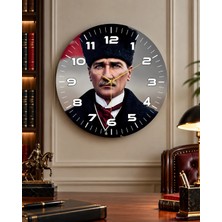 Renkli Baskı Atatürk Desenli Sayılı Hediyelik Ahşap Sessiz Duvar Saati 45CM