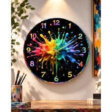 AA Shop Renkli Baskı Desenli Ahşap Duvar Saati Yuvarlak Tasarım 45 x 45 cm Sessiz Çalışma
