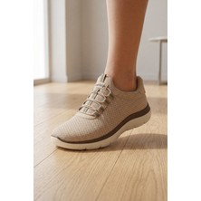 Ademora Bej Kadın Günlük Sneaker Yazlık Fileli Spor Ayakkabı
