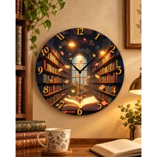 AA Shop Kitap Kütüphane Öğretmen Renkli Baskı Desenli Sayılı Hediyelik Ahşap Sessiz Tablo Duvar Saati