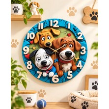 AA Shop Köpek Hayvan Çocuk Renkli Baskı Desenli Sayılı Hediyelik Ahşap Sessiz Tablo Duvar Saati