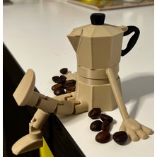 DIRITECH3D Moka Pot Kahve Karakteri Dekoratif Figür - Hareketli Masaüstü Süsü