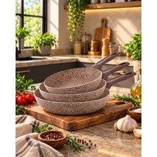 Emel 20-24-28 cm Ezme Granit Tava (Bej)