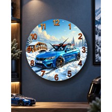 AA Shop Araba Kar Doğa Renkli Baskı Desenli Sayılı Hediyelik Ahşap Sessiz Tablo Duvar Saati