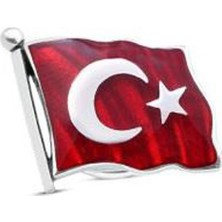 Pigado 925 Ayar Gümüş Kırmızı Mineli Türk Bayrağı Rozet