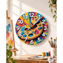 AA Shop Ressam Resim Palet Renkli Baskı Desenli Sayılı Hediyelik Ahşap Sessiz Tablo Duvar Saati