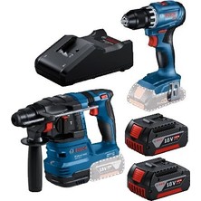 Bosch Professıonal Gbh 18V-22 + Gsr 18V-45 Çift Akülü Set + Gal 18V-40 Şarj Cihaz + Gba  2x4.0 Ah