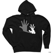 Z zepplin Tavşan El Şovu Siyah Kapşonlu Sweatshirt Hoodie