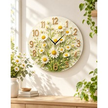 AA Shop Çiçek Renkli Baskı Desenli Sayılı Hediyelik Ahşap Sessiz Tablo Duvar Saati