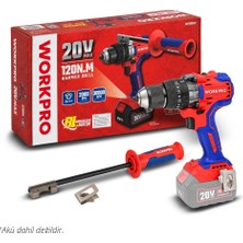 Workpro WP390017 20VOLT 120NM. Kömürsüz Profesyonel Şarjlı Darbeli Matkap (Akü Dahil Değildir)