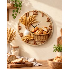AA Shop Ekmek Fırın Renkli Baskı Desenli Sayılı Hediyelik Ahşap Sessiz Tablo Duvar Saati