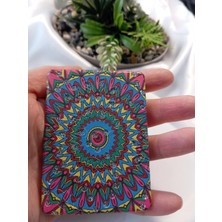 Canlı Renkli Mandala Desenli Işıltılı Dikdörtgen Cep Aynası (7x1 Cm)