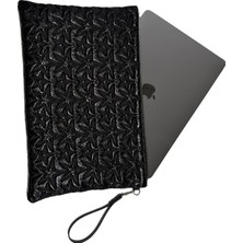 Str Store Yıldız Desenli Siyah Parlak Bilgisayar Tablet Çantası Çıkarılabilir Bileklik Askılı 39 × 25 cm