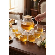 ALOHA EQ QUALITY Isıya Dayanıklı 1000 ml Süzgeçli Borosilikat Cam Demlik ve 6 Adet Kupa Bardak Seti