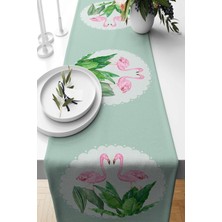 Str Store Pelangi Beyaz Filamingo Yaprak Desen Leke Tutmaz Kumaş Salon Mutfak Masa Değişik Ranır Modelleri Runner, Yeşil-Pembe 40 x 140