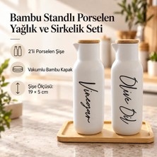 PratikBir Bambu Standlı Porselen Yağlık ve Sirkelik Seti - Beyaz