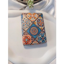 8x2 cm Çini Motifli Mavi Turuncu Taşlı Dikdörtgen Cep Aynası