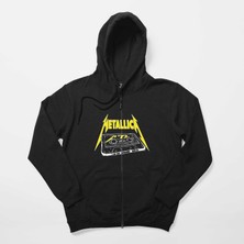 Z zepplin Metallica Tape Siyah Fermuarlı Kapşonlu Sweatshirt