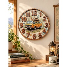 AA Shop Doğa Araba Renkli Baskı Desenli Sayılı Hediyelik Ahşap Sessiz Tablo Duvar Saati