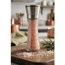Vivien Home 1 Adet Cam Gövdeli Paslanmaz Çelik Kapaklı Tuz ve Karabiber Değirmeni Öğütücü (19 Cm)