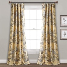 Str Store Kuş Baskılı Sarı Botanik Bahçesi Perde, Karartmalı, Pencere Perdesi, Oturma Odası, Yemek Odası, Yatak Odası Için Set, 213,4 x 132,1 cm