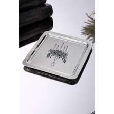 Str Store Şamdan Desenli Kare Paslanmaz Çelik Kahve Çay Sunum ve Dekoratif Tepsi