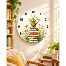 AA Shop Kitap Kütüphane Öğretmen Renkli Baskı Desenli Sayılı Hediyelik Ahşap Sessiz Tablo Duvar Saati