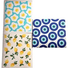 Str Store Swedish Dishcloth Isveç Bezi Renkli Desenli 3'lü Paket, Sürdürülebilir, Tekrar Kullanılabilir, Tüm Yüzeylere Uygulanabilir, Makinede Yıkanabilir