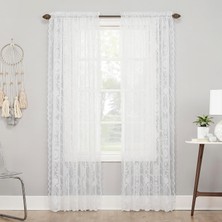 Str Store Ariella Çiçekli Dantel Çubuk Cep Perde Paneli, 147 cm x 213 Cm, Beyaz