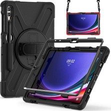 Str Store Samsung Galaxy Tab S9 Fe Plus ile Uyumlu Kılıf El Tutamaçlı Standlı Full 360 Koruma Z-Defender Rugged Tablet Kılıf Siyah