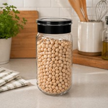 Str Store Cam Kavanoz, Cam Saklama Kabı, Hava Sızdırmaz Baklagil Kuruyemiş Kapları Pratik Kapaklı (1000 Ml) (Krem)