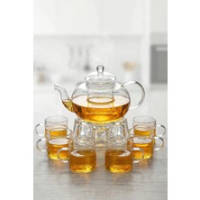 Vivien Home 7 Parça Borosilikat Cam Çaydanlık Takımı (800 ml Demlik ve 6 Adet Fincan)