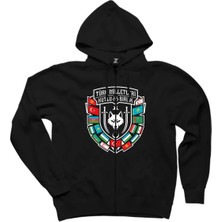 Z zepplin Türk Dünyası Bayrakları Kalkan Amblem Baskılı Siyah Fermuarlı Kapşonlu Sweatshirt