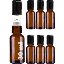 Str Store 30 ml Çelik Roll On Şişesi 30 cc Sızdırmaz Siyah Kapaklı Cam Şişe 6 Adet (Amber, 30)