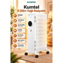 Kumtel 2000 W 9 Dilim Yağlı Radyatör Isıtıcı – 3 Güç Kademeli, Ayarlanabilir Termostatlı, Devrilme Emniyetli Beyaz
