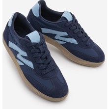 Marjin Kadın Sneaker Bağcıklı Süet Spor Ayakkabı Starse Lacivert Süet