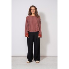 Nisan Triko Oversize Yarasa Kol Çizgili Triko Bluz