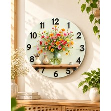 AA Shop Çiçek Bitki Renkli Baskı Desenli Sayılı Hediyelik Ahşap Sessiz Tablo Duvar Saati 667