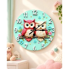 AA Shop Baykuş Çocuk Renkli Baskı Desenli Sayılı Hediyelik Ahşap Sessiz Tablo Duvar Saati 675