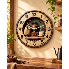 AA Shop Kahve Renkli Baskı Desenli Sayılı Hediyelik Ahşap Sessiz Tablo Duvar Saati 674