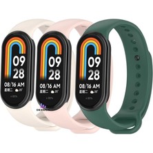 Str Store Xiaomi ile Uyumlu Mi Band 8 Mi Band 9 Mi Band 10 Uyumlu 3'lü Paket Silikon Kordon Seti Bileklik Metal Pimli