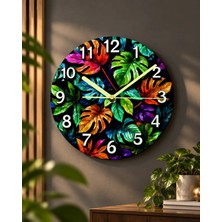 AA Shop Yaprak Renkli Baskı Desenli Sayılı Hediyelik Ahşap Sessiz Tablo Duvar Saati 728