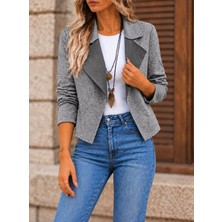 Yaman Market Kadın Kontrast Yaka Desenli Kısa Blazer / Ceket