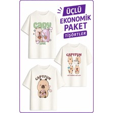 Belya Kids Wear Kız Çocuk 1 Cap Bara Tasarım 3 Lü Ekonomik Paket T-Shirtler