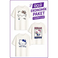 Belya Kids Wear Kız Çocuk 2 Hello Tasarım 3 Lü Ekonomik Paket T-Shirtler