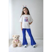 Belya Kids Wear Kız Çocuk Tam Kalıp Üst Oversize Altı Taytlı Sevimli Karaketer TASARIM17 Alt Üst Takım